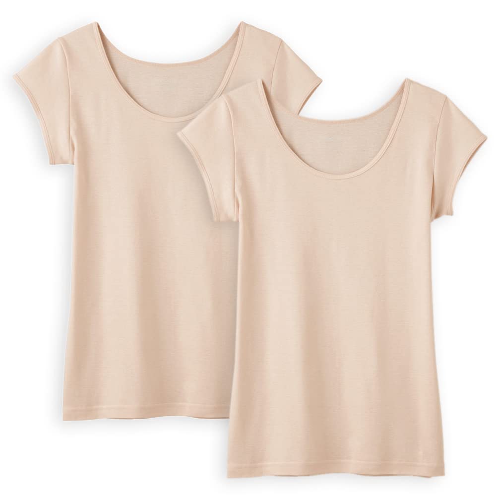 Gunze Innerwear Wearable Short French Pale Set of L Tuche, Cosmetics, 100% Cotton, Sleeve, Sleeve, TC4052, Women's, Beige, 2,