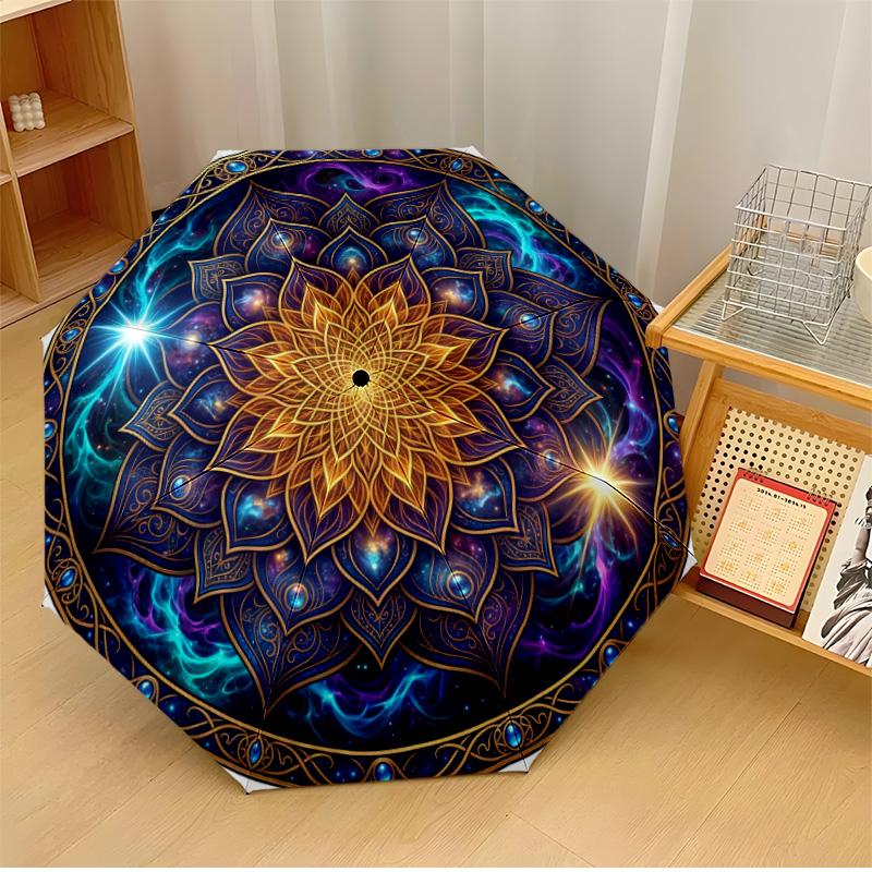 

Colorful Yin Yang Lotus Theme Automatic Umbrella Compact 8-Rib Design Sturdy Construction Durable Everyday Carry Umbrella Stylish Accessory