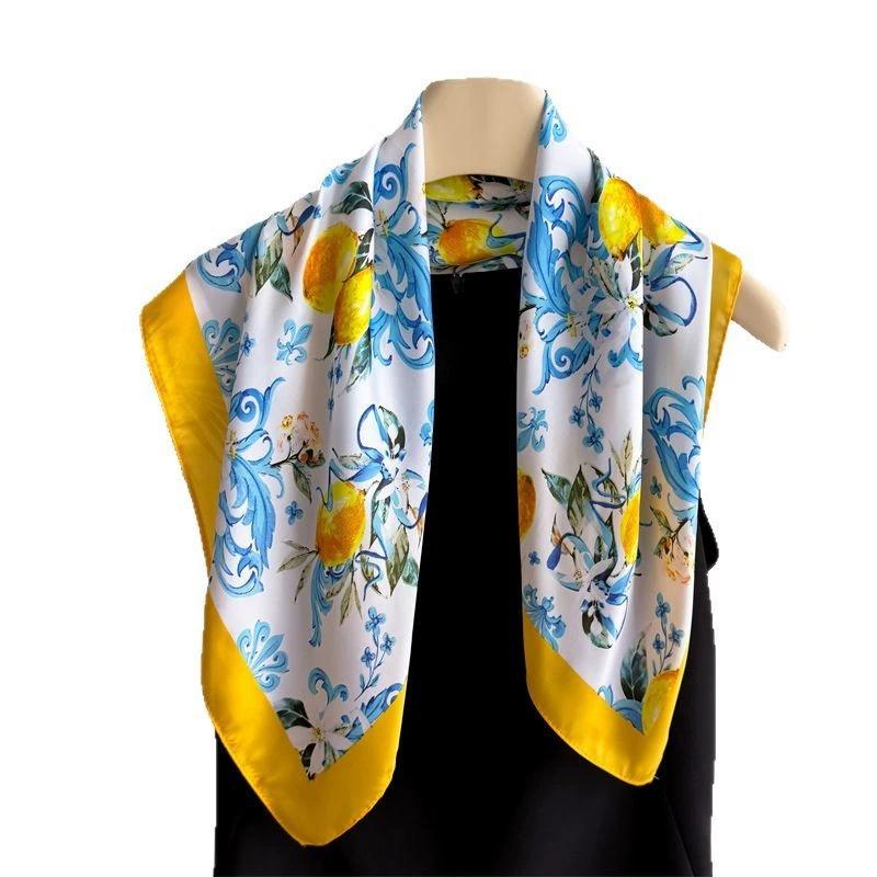 Women Fashion New Spring Flower 70cm Small Square Scarf Simulated Silk Scarves Spring/Summer Printed Flower Neck Scarf