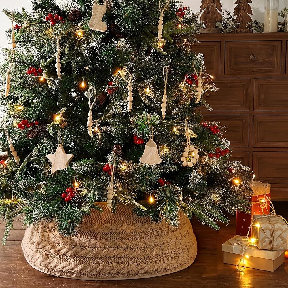 Beige Knitted Tree Collar, Farmhouse Twisted Flower Design. Perfect Holiday Desk Decor for a Merry Christmas!