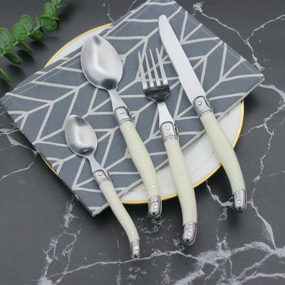 4/6/8/16/24pcs Laguiole Ivory White Tableware Set Stainless Steel Steak Knives Dinner Forks Tablespoons Teaspoon Korean Cutlery