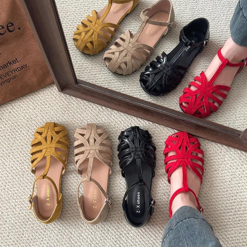 Fashion Casual Summer Shoes Green Flats Gladiator Sandals Ladies 2025 Suede Leather Women's Sandal Brand Designer Comfortable Flip Flops