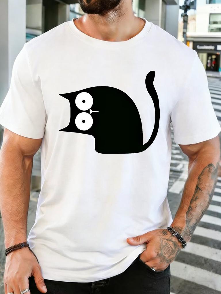 Unisex Crew Neck Tee Minimal Big Eye Black Cat Graphic Print Short Sleeve Top Summer Daily Outdoor Loose Soft Casual Basic Tee Wear
