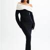 Dámské bodycon svetrové šaty s odhalenými rameny, s dlouhým rukávem, elegantní, žebrované, koktejlové, formální, podzimní, jarní, pletené, maxi šaty