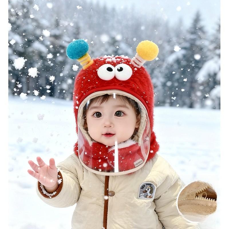 Baby Plush Hat And Neck Warmer Set With Windproof Face Mask For Winter Kids