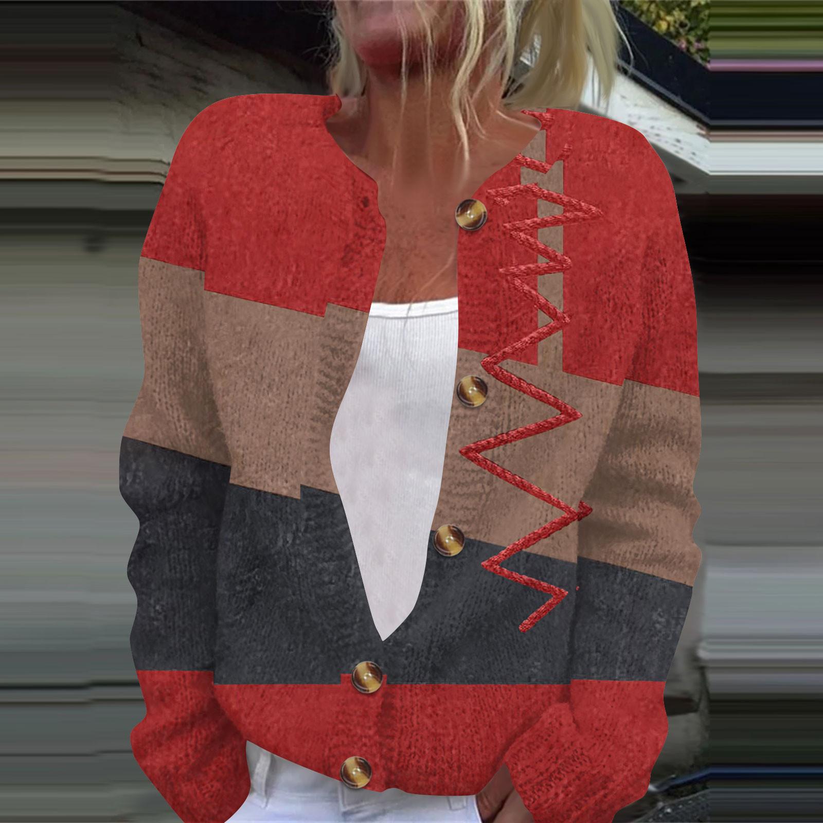 

Женская модная принтованная куртка с длинным рукавом и вязанным кардиганом на пуговицах XXL красный