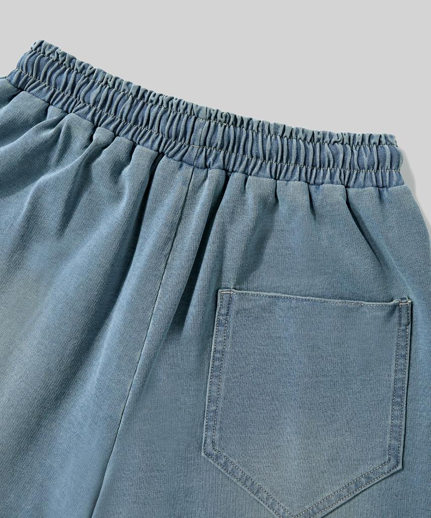 Beodeonteu Front Line Washed Wide Sweatpants [Medium Blue]