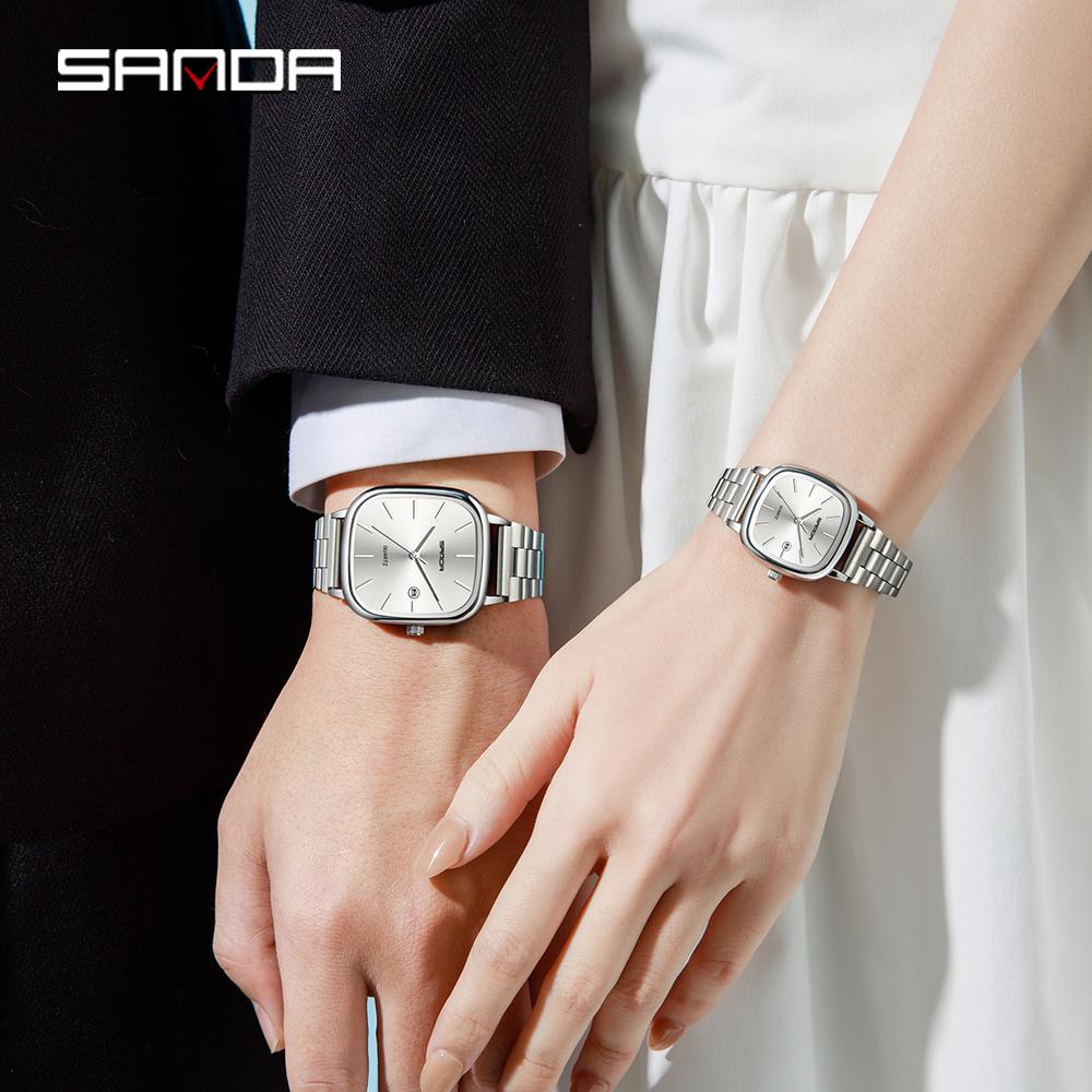 Fashion Square Dial Couple's Wristwatches Men Women Casual Daily Calendar Watch Waterproof Steel Strap Relojs