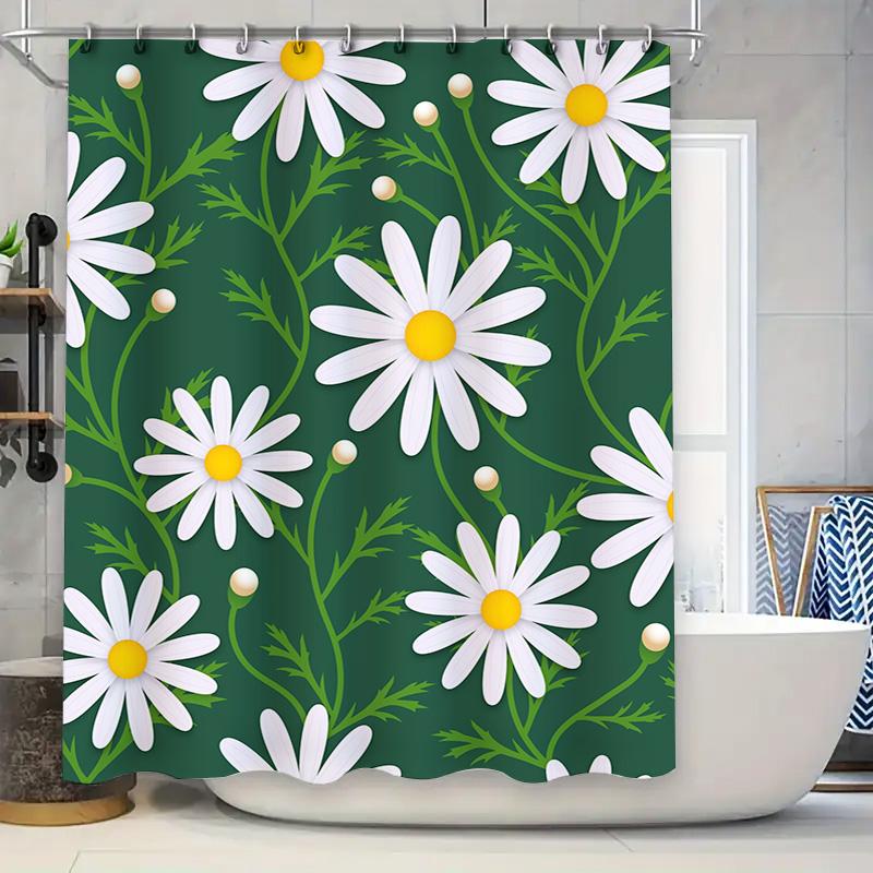 

Beautiful Daisy Shower Curtain Green Fabric Waterproof Bath Decor Home Decoration 75x180cm with Hooks Free Shipping Worldwide 90x180cm
