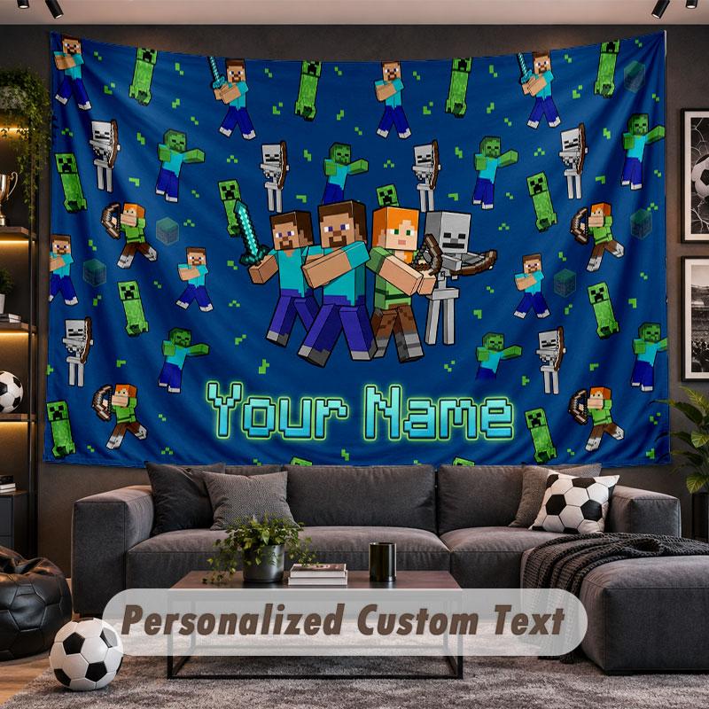 Wall Hanging Tapestry Custom NameMinecraft Pattern Personalized Printed Fabric Wall Decor