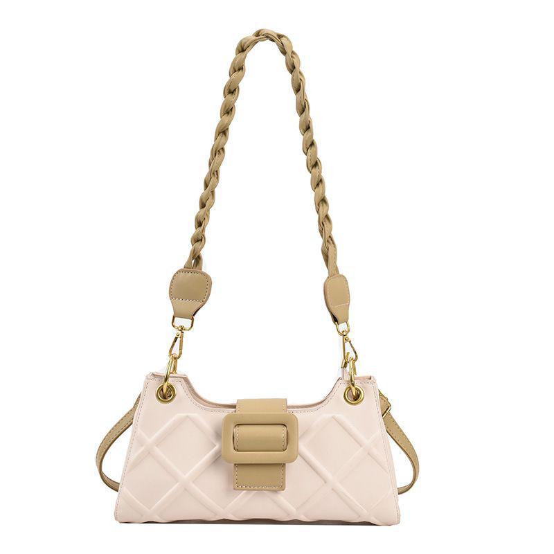 

French Designer Diamond Pattern Crossbody Bag - Women s Fashionable Small Shoulder Baguette for Work and Commute хакі