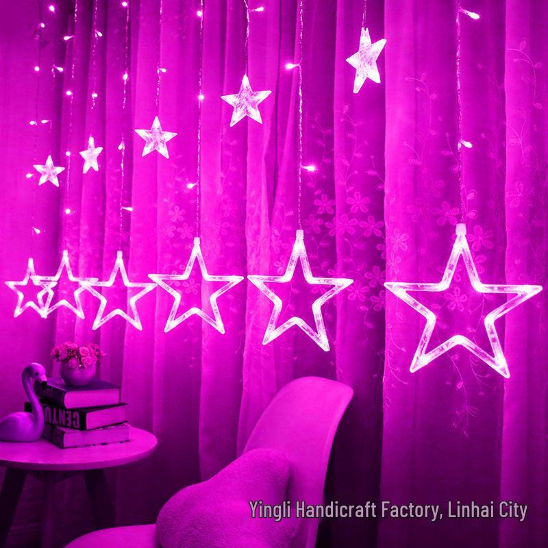 LED Star String Lights: 6 Large & 6 Small Stars for Christmas, Festival Decor, Five-Pointed Curtain Lights for Weddings & Events