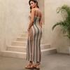 Women's Boho Geometric Print Bodycon Maxi Dress, Spaghetti Strap Backless Knit Summer Dress for Vacation Beach Party Daily.