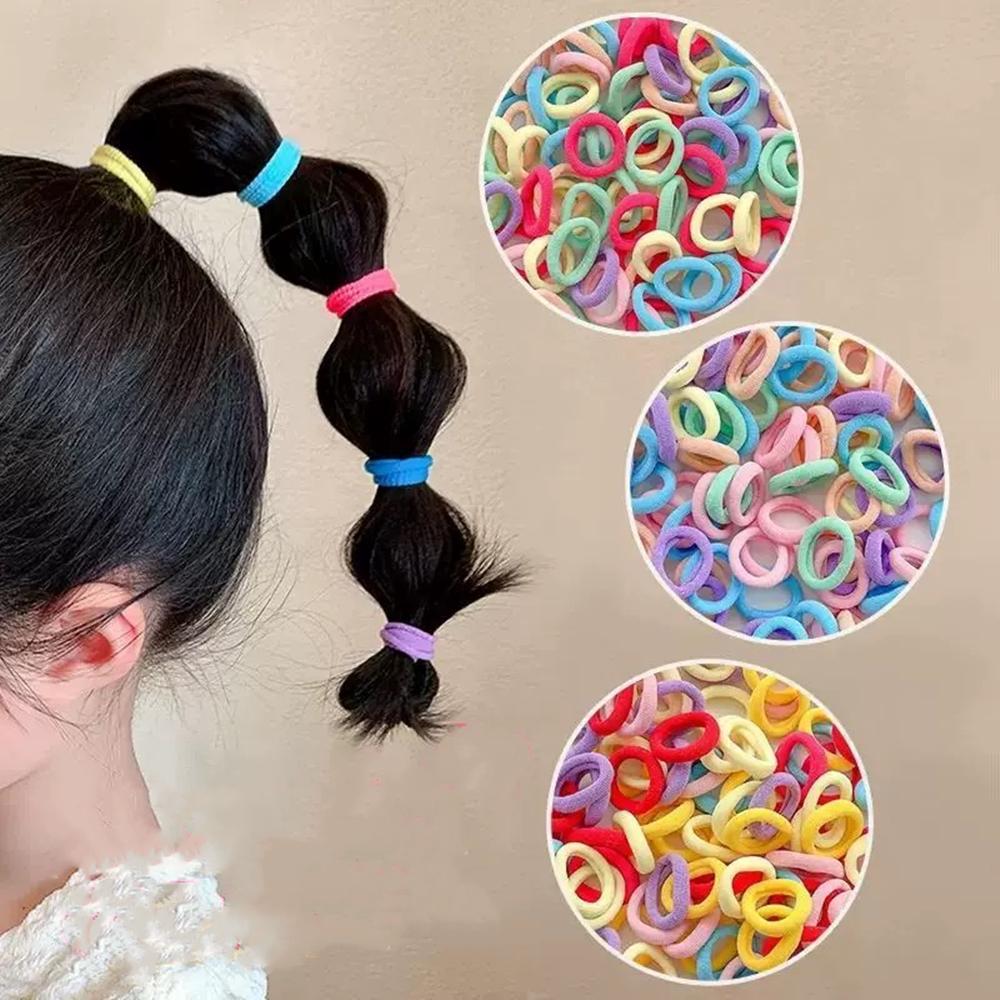 100Pcs/bag Colorful Basic Nylon Ealstic Hair Ties for Girls Ponytail Hold Scrunchie Rubber Band Kid Fashion Hair Accessories