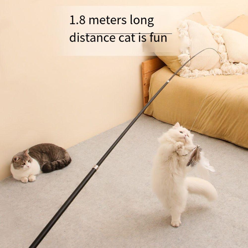

1.8m Fishing Pole Wand Telescopic Cat Interactive Stick Replacement Head Cat Teaser Stick Kitten Mouse Replacement Head