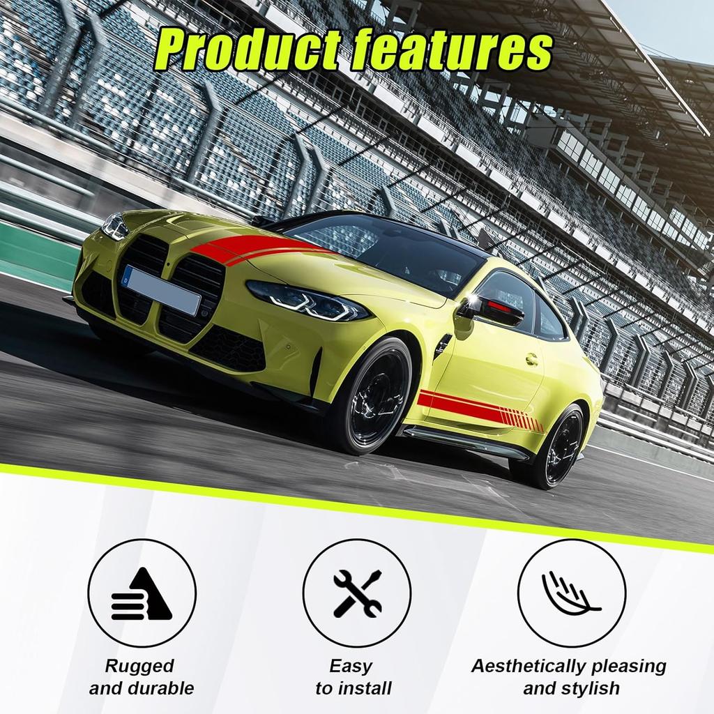 5 PCS Car Hood Stripe Sticker, Vinyl Modified Rearview Mirror Decals, Racing Sports Auto Body Side Sticker Decoration, Universal Exterior Stickers