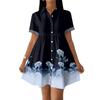 Women’s Casual Loose Fit Shirt Dress Button Front Stand Collar Short Sleeve Relaxed Tunic Dress with Geometric Print