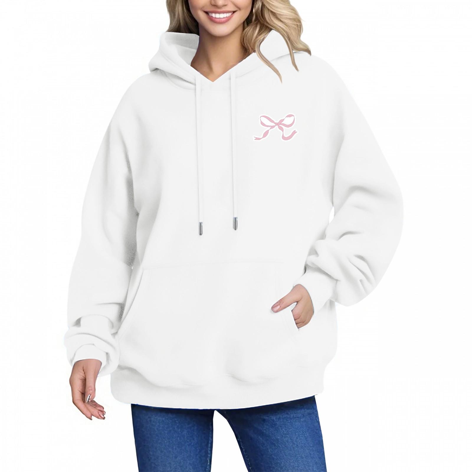 

Я БУКВАЛЬНО ПРОСТО ДЕВУШКА Женская толстовка с капюшоном с надписью «Маленький принт» Длинный рукав Карман Свободный пуловер Толстовка Топ XS белый