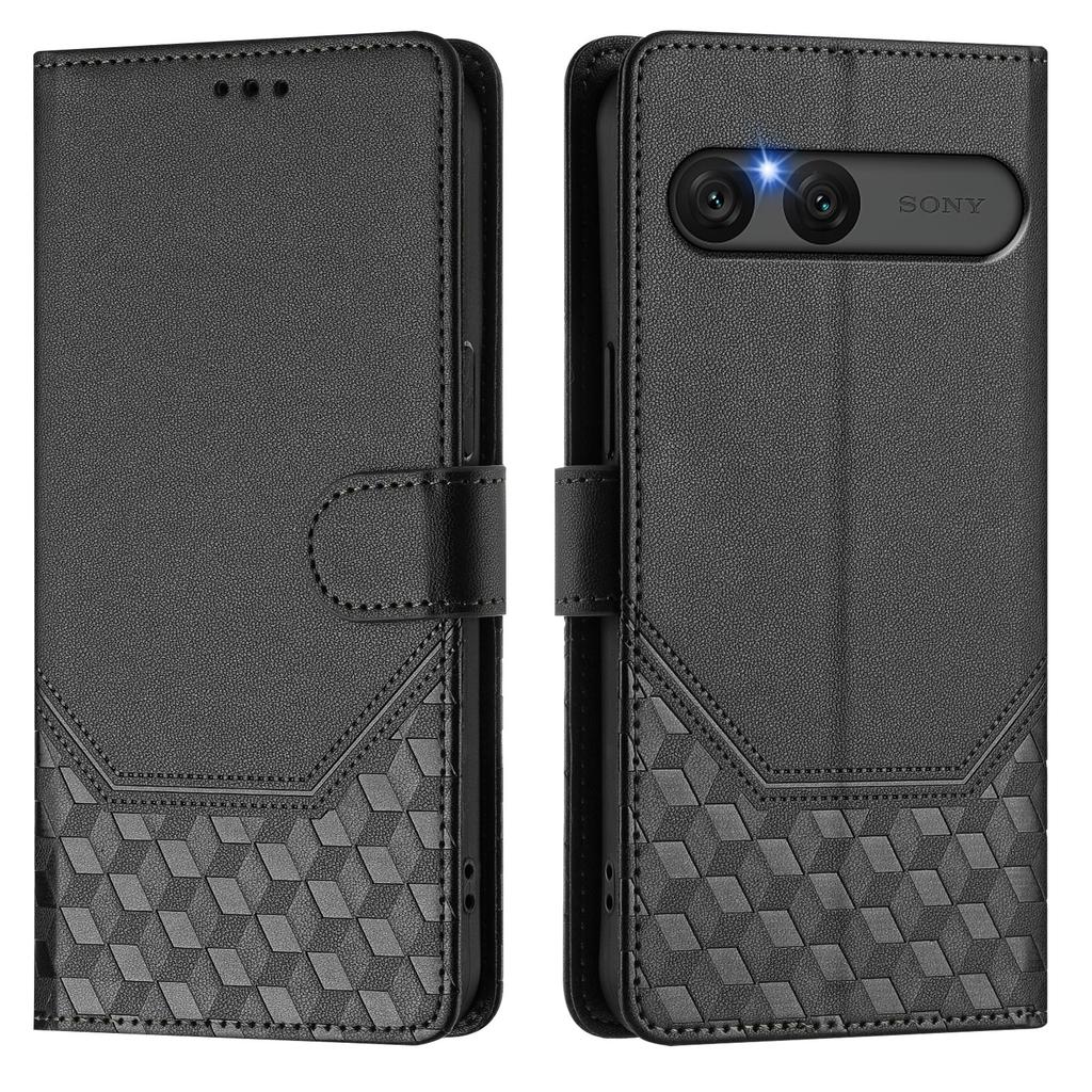 For Sony Xperia 10 VII Case Imprinted Honeycomb RFID Blocking Leather Phone Cover with Strap