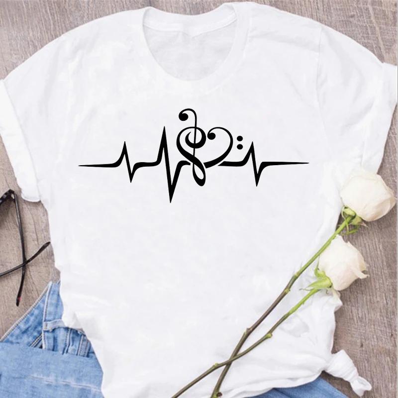 Nové Harajuku Funny Music Note Art Tričko Móda Ženy Tričko Hudební topy Krátké rukávy Černé Tričko Dámské Neformální Trička Top