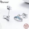 Bamoer 925 Sterling Silver Modré náušnice se zirkonem Mořská panna s rybím ocasem pro ženy
