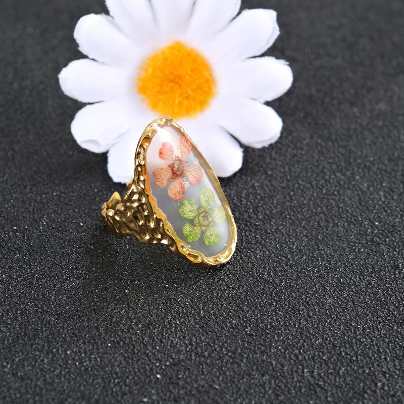 Summer New Stainless Steel Preserved Flower Ring for Women Trendy Luxury Fashion Jewelry Accessories Wholesale жёлтый