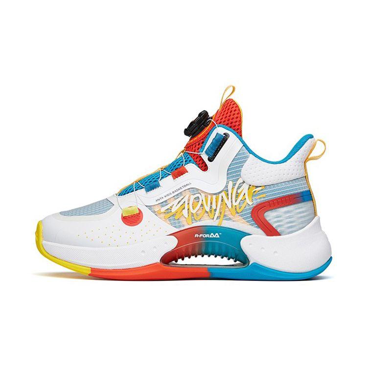 Anta Youth  Shock Absorbing Non-Slip Durable High-Top Basketball Shoes Kids sneaker White Blue 312211111-4