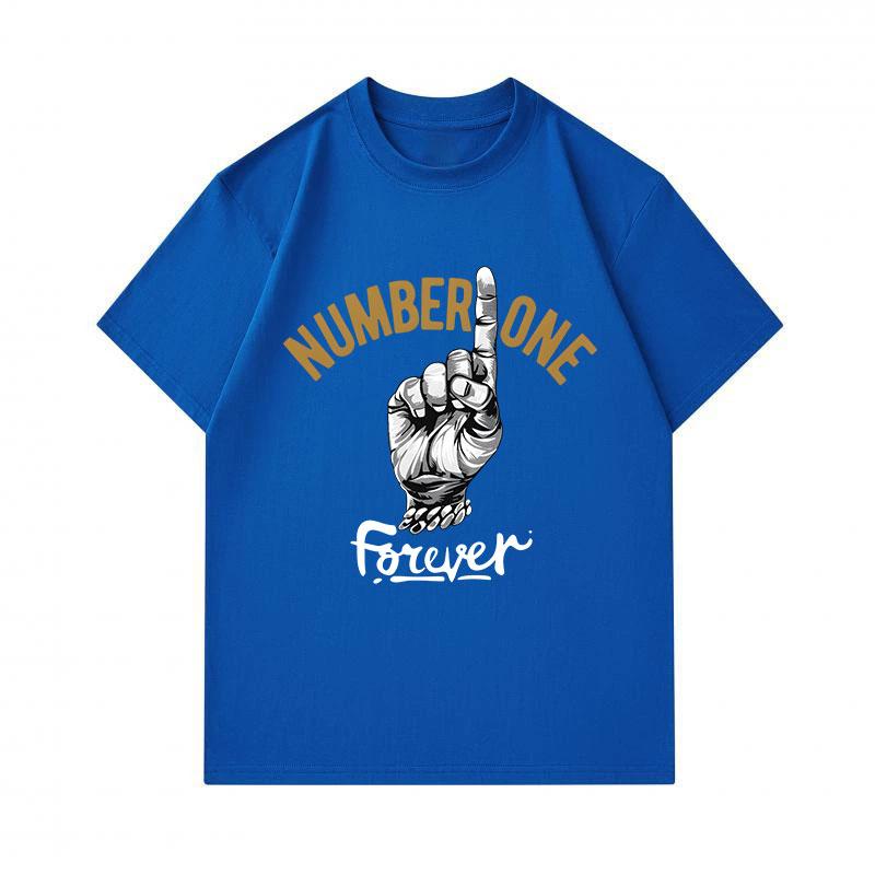 Men's 100% Cotton Crew Neck Short Sleeve T-Shirt, Number One Forever Hand Gesture Print Casual Comfortable Tee, Summer Regular Fit Daily Wear Top for