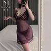 Sex lingerie women's transparent lace suspender skirt seduction cosplay uniform 9391