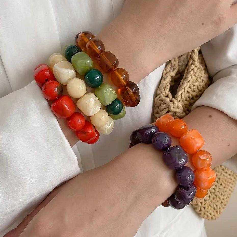 Acrylic Irregular Square Round Beaded Bracelets for Women Colorful Geometry Resin Bangles Simple Hand Jewelry Accessories