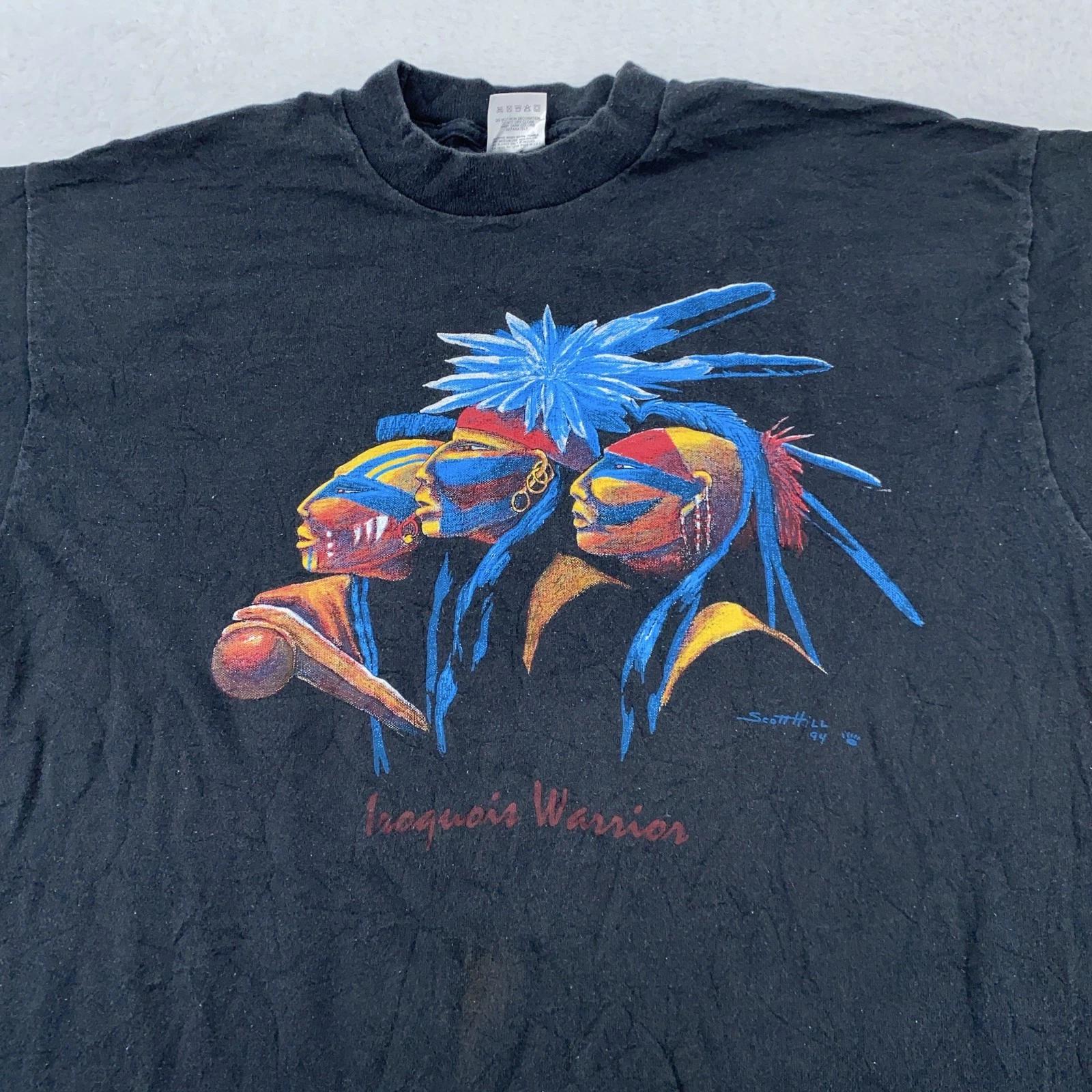 

Vintage Iroquois Warrior Shirt Mens M/L Native American Indian Art 90s Tee M