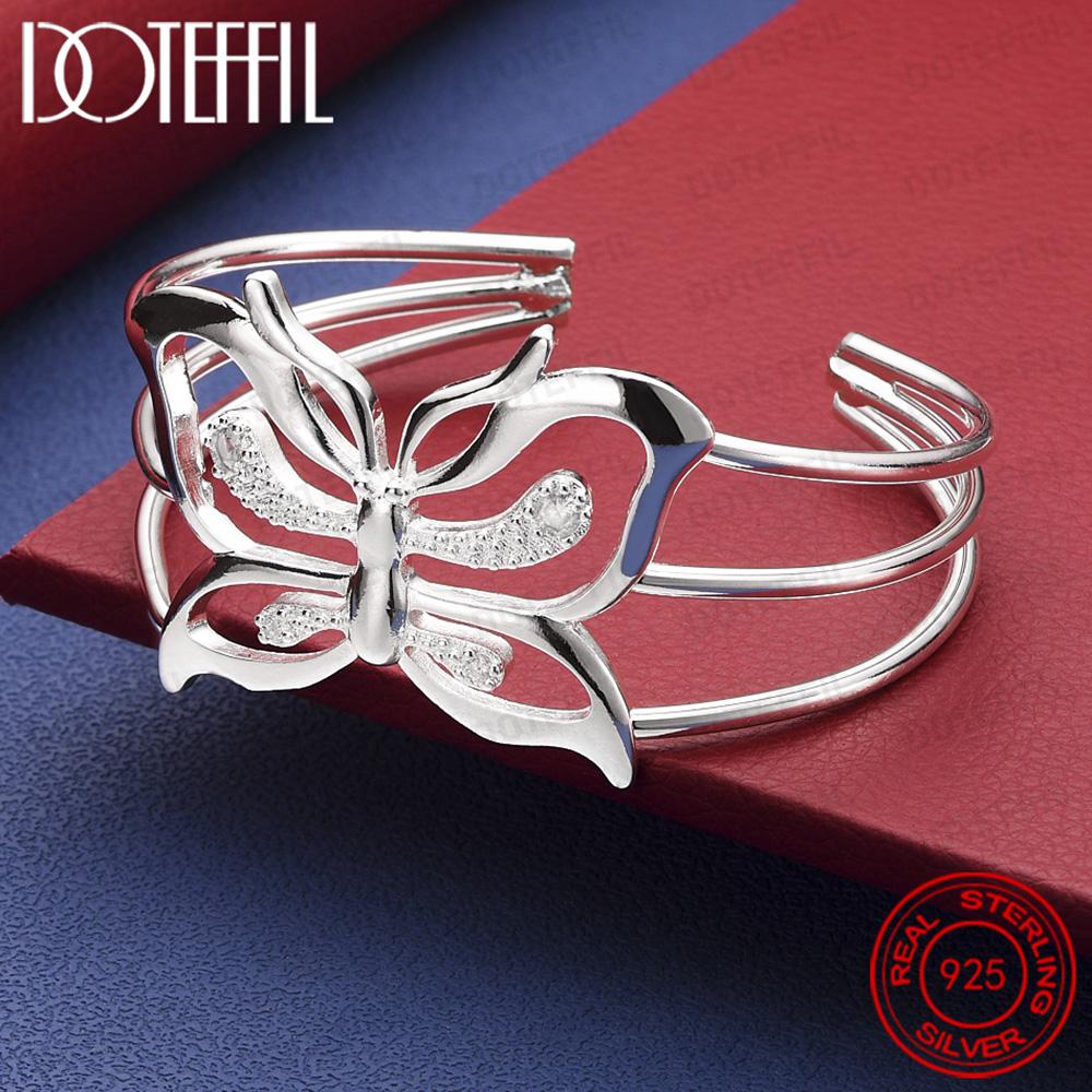

925 Sterling Silver Large Butterfly Open Bangle Fashionable Party Jewelry Accessories for Women