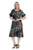 Women's Big Size Dress Petrol Ethnic Pattern Pocket Ruffle Short Sleeve Midi Dress