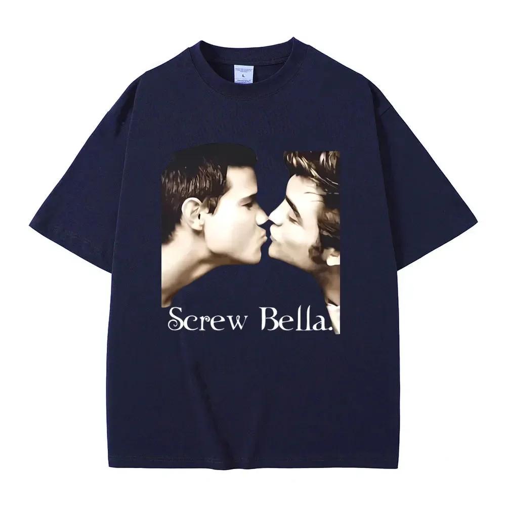 Movie Series Twilight Jacob And Edward Cullen Screw Bella Funny Meme Tshirt Unisex Wounisex Casual Cotton Oversized T Shirts Black