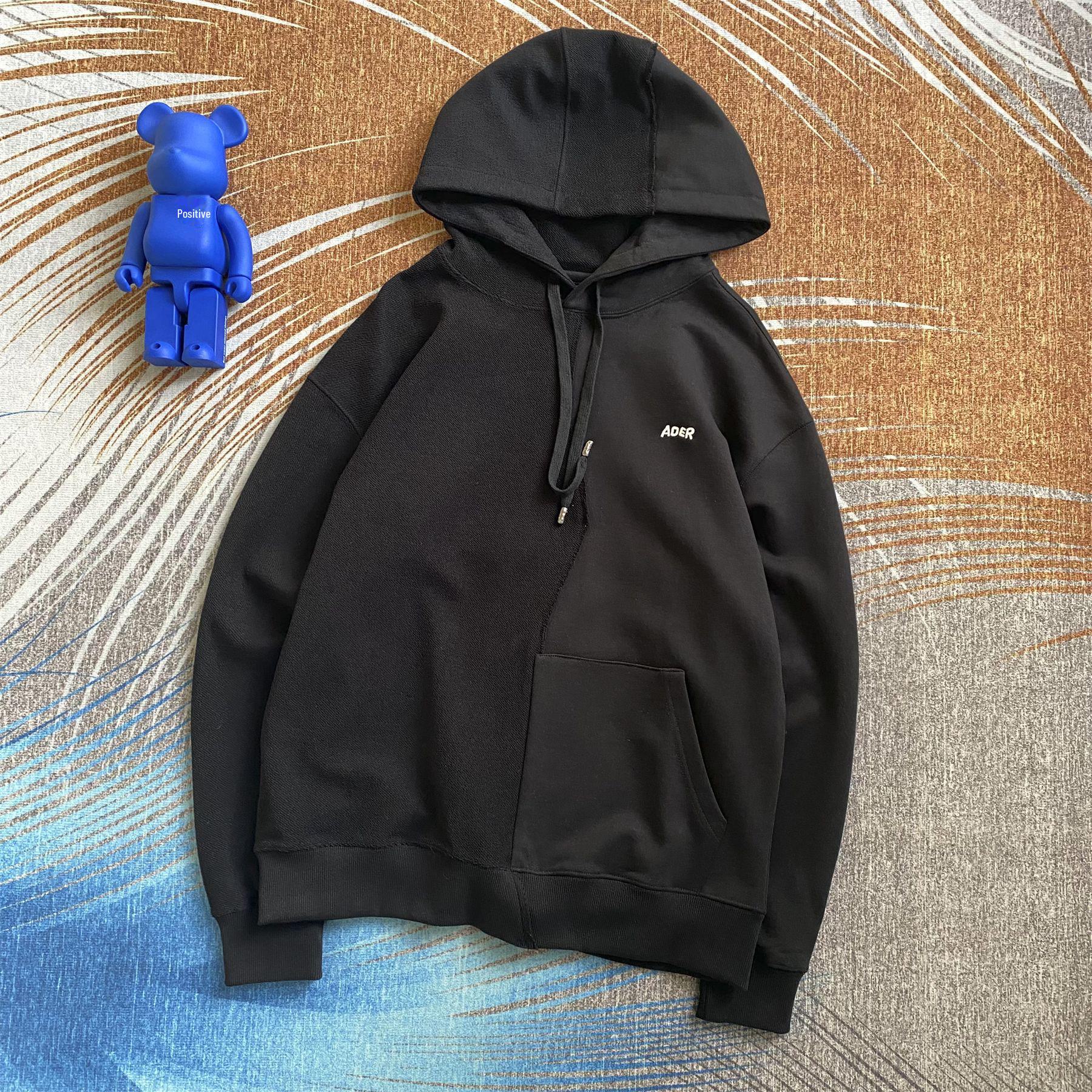 

Модное корейское худи для пар с зубчатым краем из махровой ткани с двусторонней петлей для ранней весны Size A3 чёрный