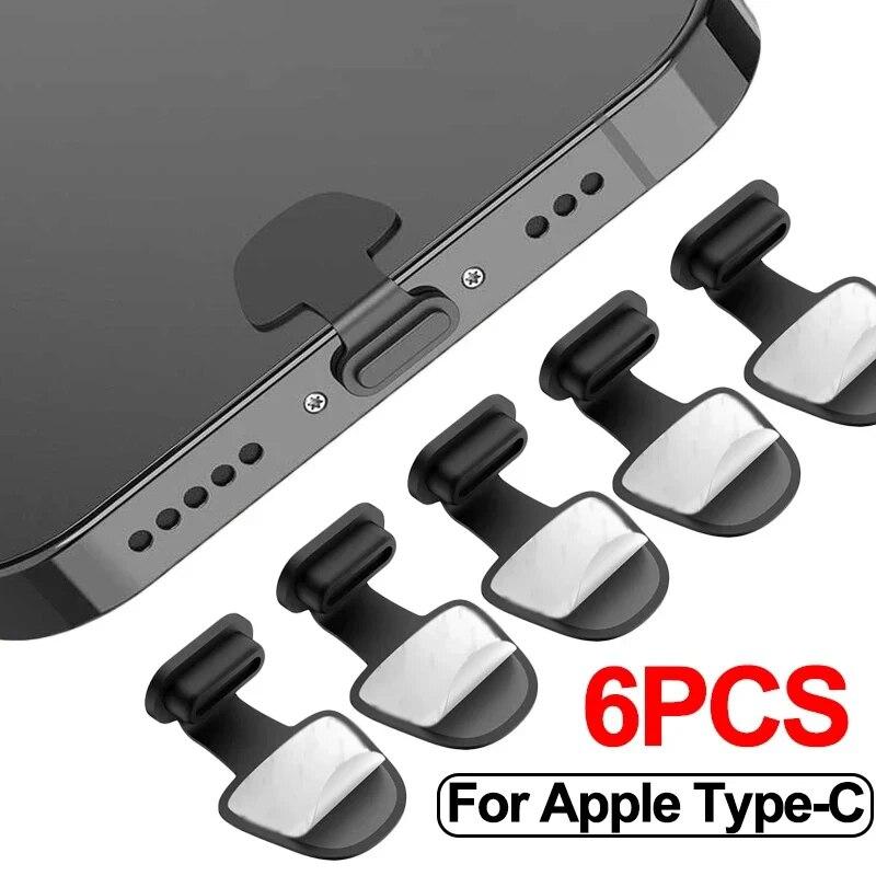 

6PCS Charging Port Anti-Dust Dirt Dust Plug For iPhone Samsung USB Type-C Port Protector Silicone Dustplugs Cover Anti-Lost Cap