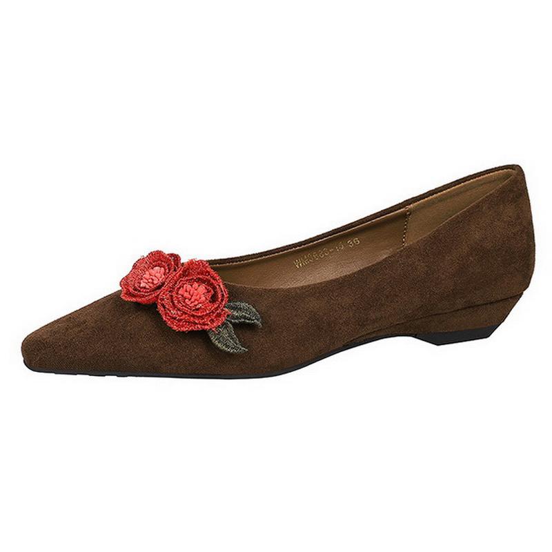 Women Flower Flocks Casual Shoes Pointed Toe Shallow Mouth Single Shoes Outdoor Office Flats Driving Walking Shoes Size 35-43