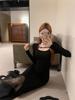 Elegant Plus Size French Style Black Mesh Fishtail Dress with Inner Long Skirt