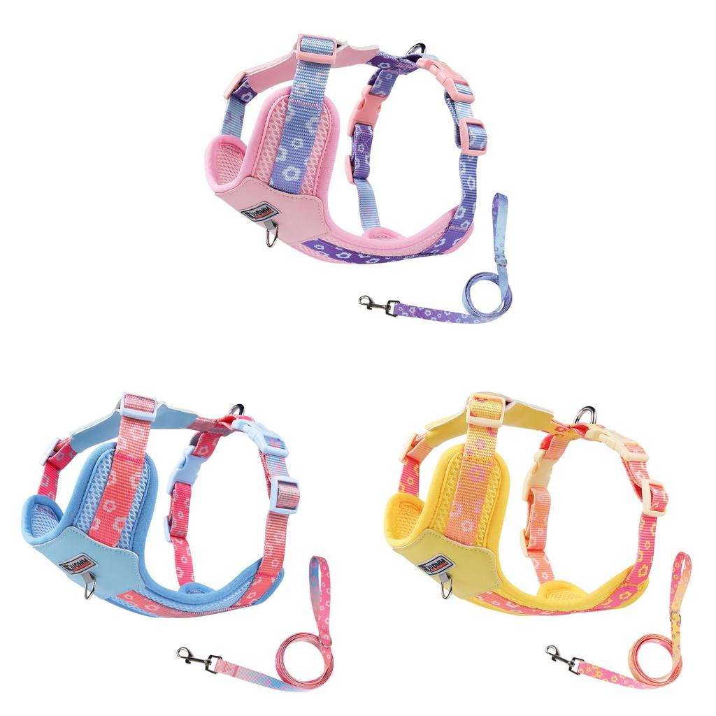 Pet Nylon Harness With Leather Back Support For Daily Walks And Easy Cleaning