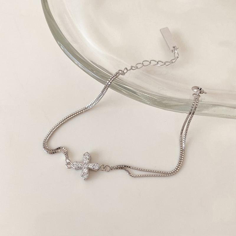 Simple Zircon Cross Pendant Bracelet for Women Exquisite Vintage Double-Layer Bracelet Casual Hiphop Punk Versatile Jewelry Gift