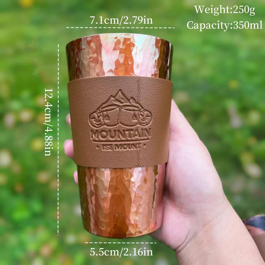 Tazza da Caffè in Rame Puro, Artigianale con Texture Retrò 350ml Moscow Mule con Tazza Tumbler in Pelle, Tazza da Tè Acqua Vintage Stoviglie