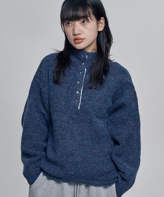 CHICKS Boucle Mock Neck Knit Navy
