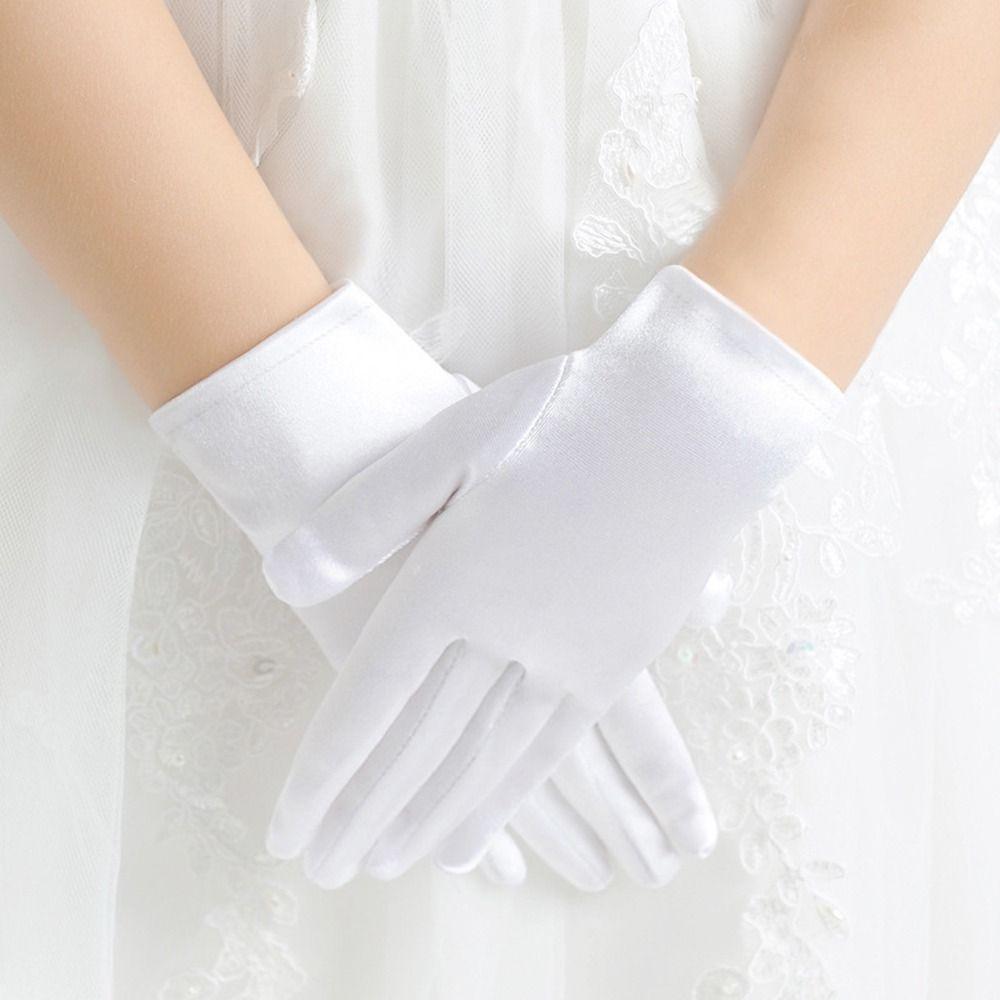 White Lace Gloves Glossy Satin Etiquette Dress Gloves Creative Children's Wedding Gloves Holiday