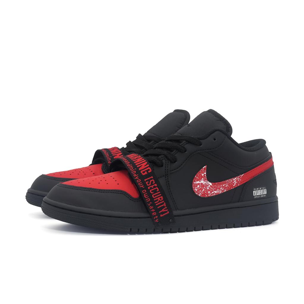 Jordan Air Jordan 1 Border Blaze Leather Low top Vintage Basketball Shoes Men's Black Red 553558-093(Team519-)