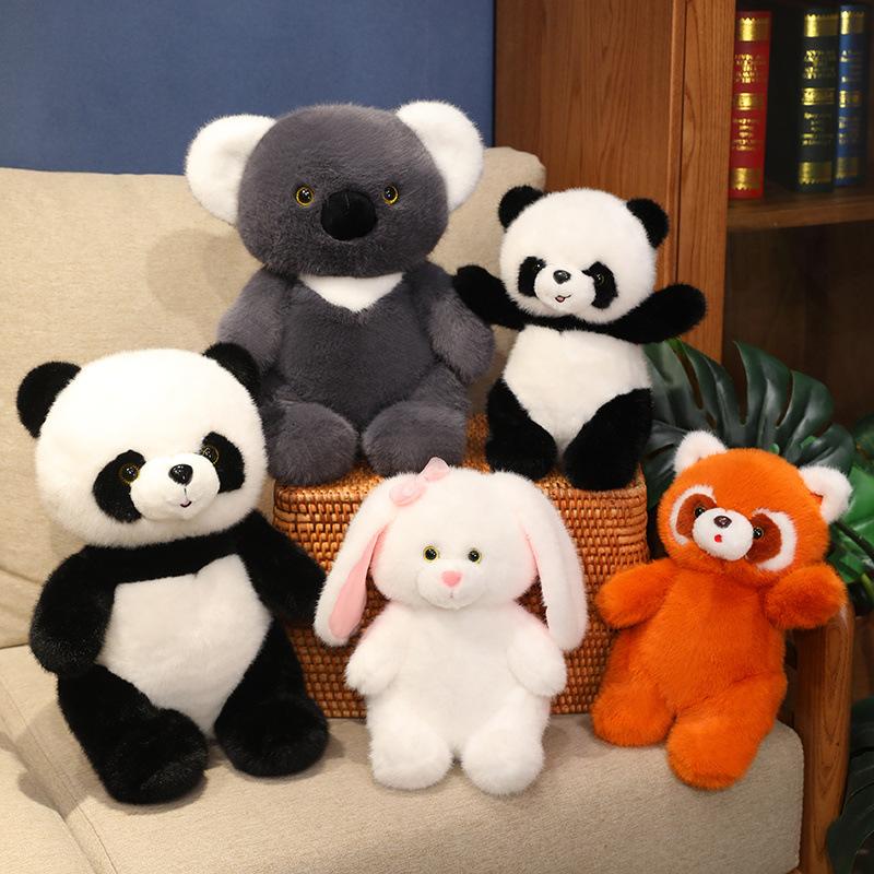Cute Articulated Raccoon Koala Rabbit Doll Plush Toy Black and White Panda Doll Ragdoll Birthday Gift
