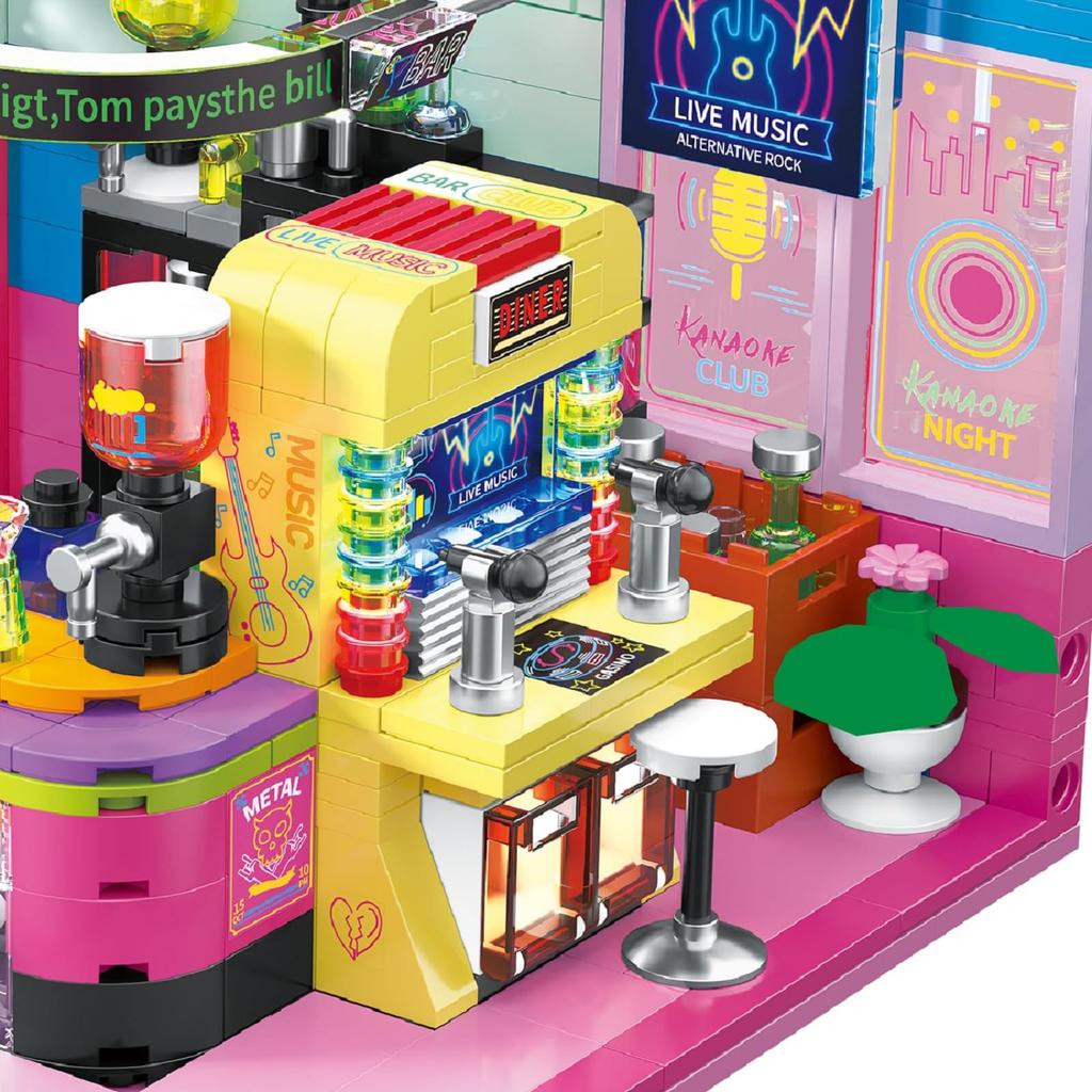 Hallisun Friends House Mini Building Block Music Urban Business City Small Brick Mini Construction Birthday Gift for Ages 602 Pieces Set, Bear's Club,