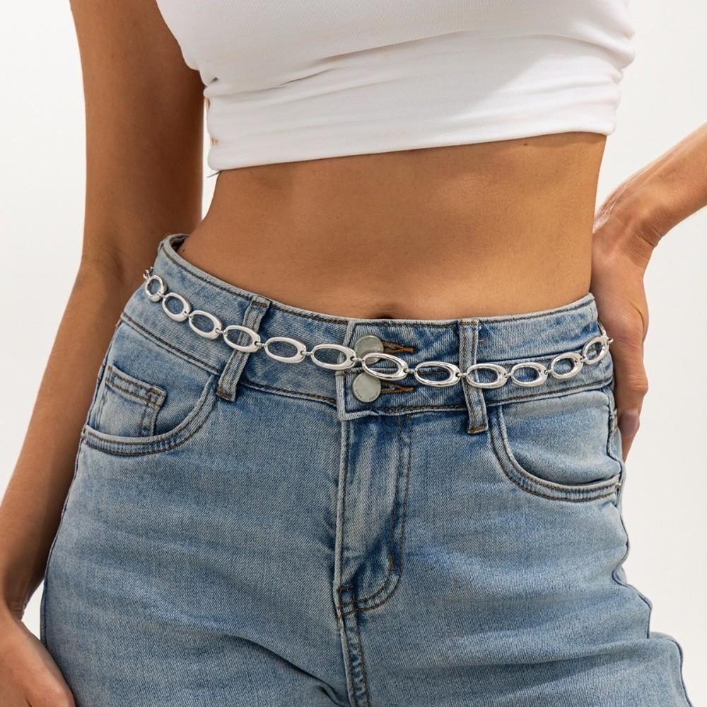 Retro Boho Punk Metall Körperkette Elliptische Form Minimalistische Taillenkette Unregelmäßige Hohlkörperketten Schmuck Damen Mode