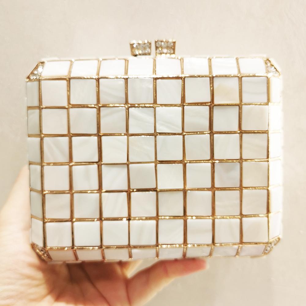 White/Green Shell Square Women Evening Clutch Bag Ladies Wallets Bridal Wedding Party Purse Luxury Diamond Crystal Clutches