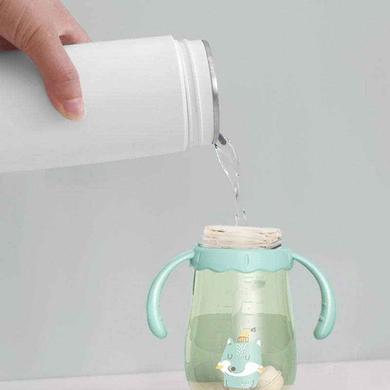 Stainless Steel Water Kettle Leakproof Double Layer Electric Heating Cup with Detachable Cord for Convenient Travel