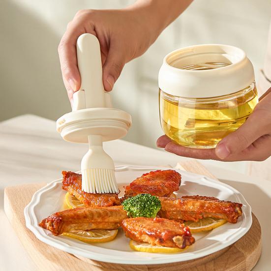 Oil Bottle with Built-In Silicone Brush Leak-Proof Glass Basting Tool for Grilling